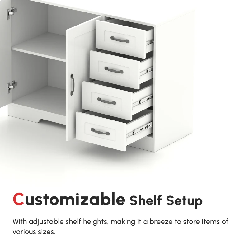 HOMCOM Modern Sideboard Buffet Cabinet with Drawers and Beadboard Door Cupboard Kitchen Storage Cabinet White