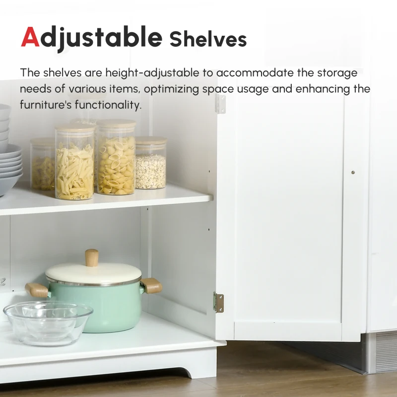 HOMCOM Sideboard Buffet Cabinet with Storage, 27" Kitchen Cabinet with Adjustable Shelf, 2 Drawers and 2 Doors, Coffee Bar Cabinet with Rubberwood Tabletop, White