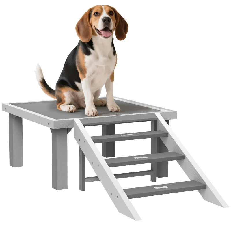 PawHut Wooden Dog Training Place Board, Dog Training Platform with Ladder, Pet Agility System for Indoor Outdoor, Gray