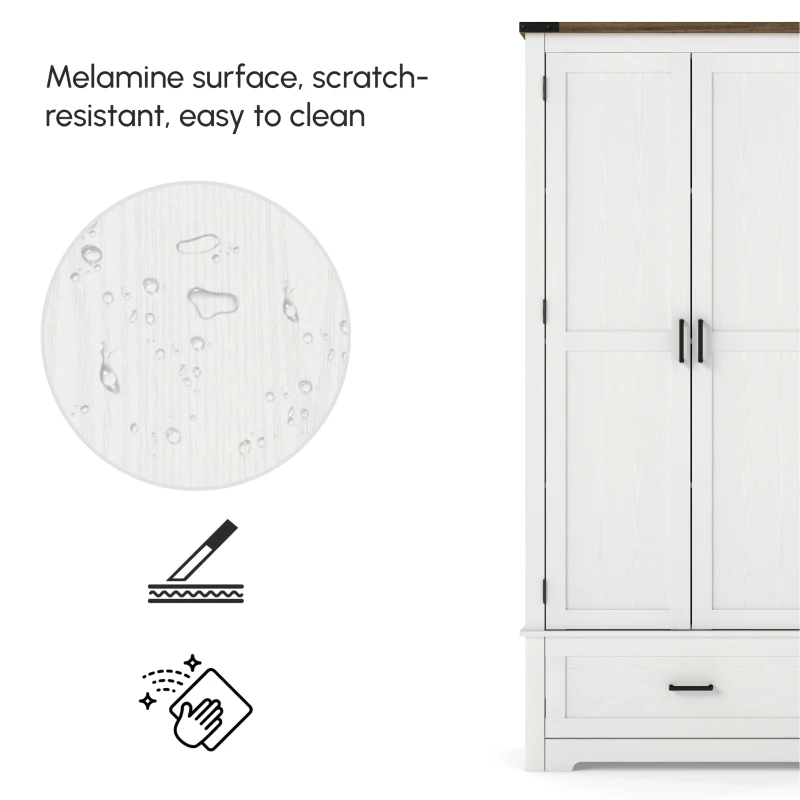 HOMCOM 69" Tall Farmhouse Kitchen Pantry Cabinet with 2 Doors, Drawer and Adjustable Shelves, White