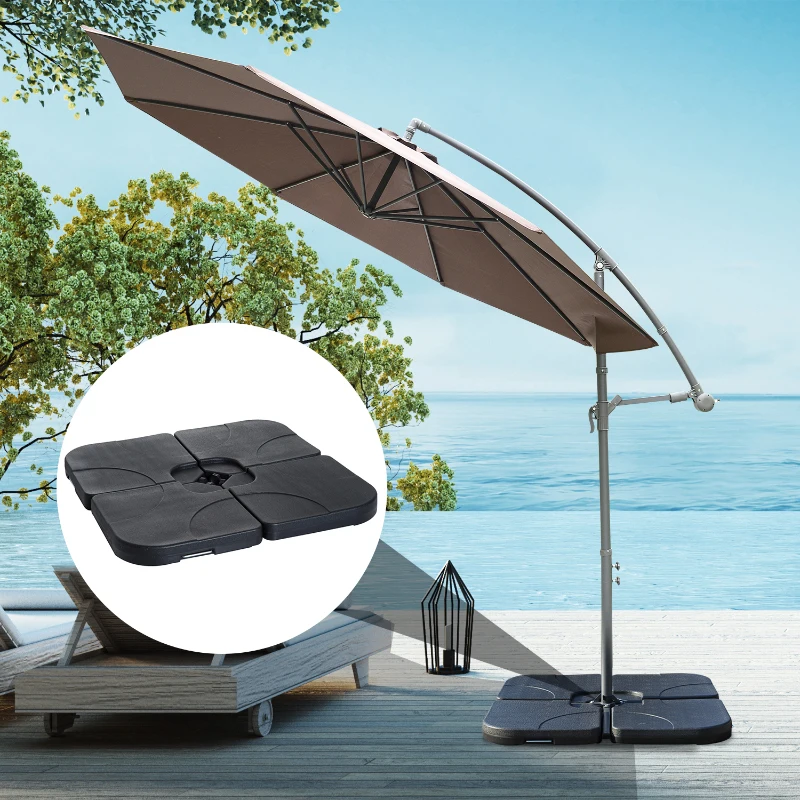 Outsunny 4 Pieces Cantilever Patio Umbrella Base Stand, Outdoor Offset Umbrella Weight Plates, 158 lb Capacity Sand or 60 Liter Capacity Water, Black
