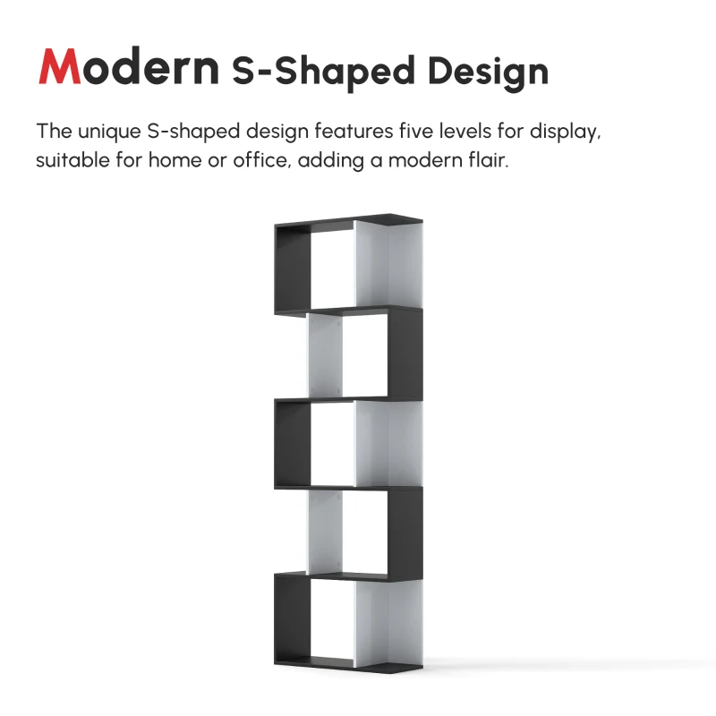 HOMCOM Modern Bookcase 5-Tier Display Shelf Storage Shelf Room Divider Living Room Home Office Furniture, Black