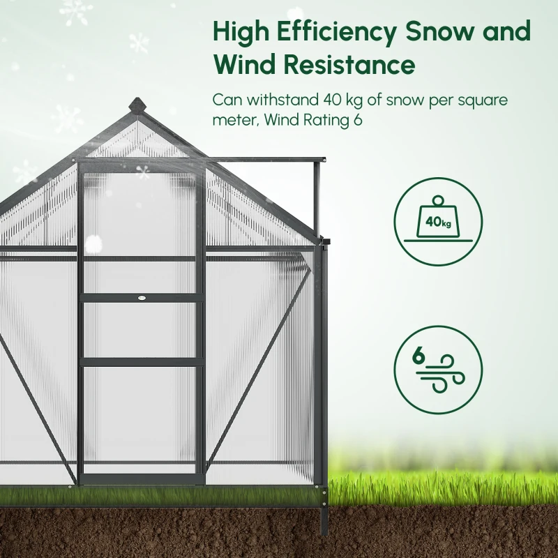 Outsunny Greenhouse Garden, Green House, Outdoor Greenhouse Kit, PC Board with Sliding Door, 6.2' x 4.3' x 6.6', Grey
