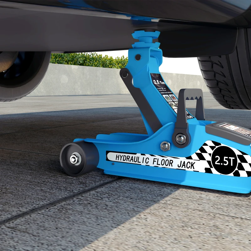 HOMCOM Low Profile Car Jack, Hydraulic Racing Floor Jack, 3.1"-14.1" Lifting Range, 2.5 Ton (5,000 lb) Capacity, Blue