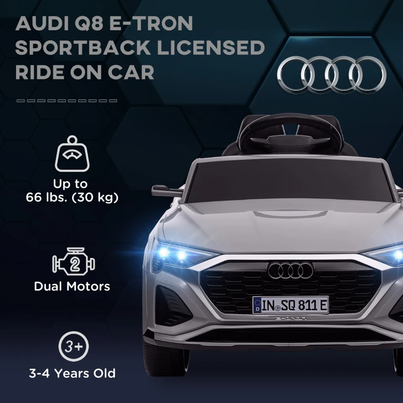 Qaba Audi Q8 e-tron Sportback Licensed 12V Battery Powered Kids Electric Car w/ Spring Suspension, Soft Start, Gray