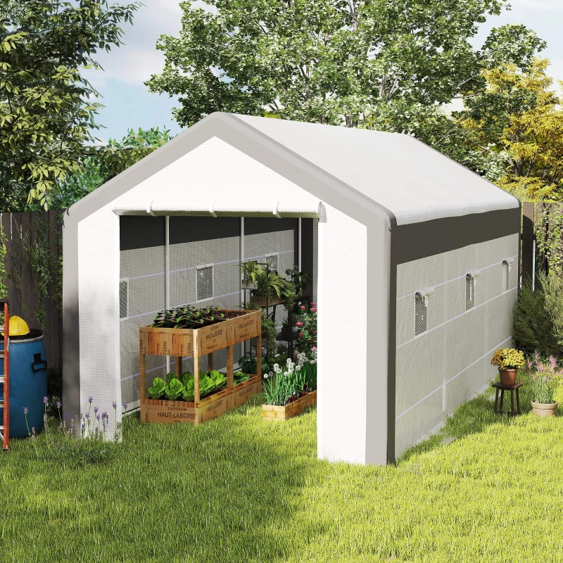 Outsunny 20' x 10' x 9' Walk-in Greenhouse with Roll Up Doors & 6 Windows Plant Growth Warm House Outdoor, PE Cover, White
