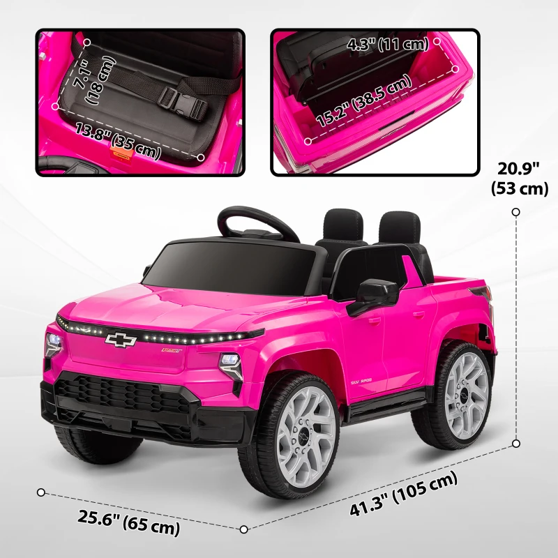 Qaba 12V CHEVROLET SILVERADO EV RST Licensed Kids Car w/ Remote, Spring Suspension, Soft Start, Training Wheels, Pink