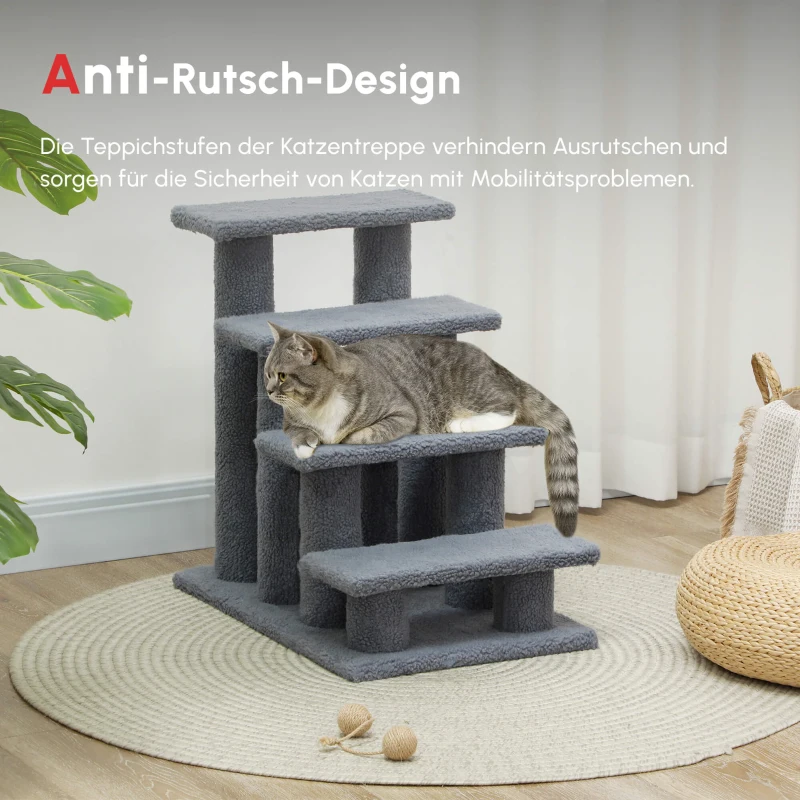 PawHut 4-Step Multi-Level Carpeted Cat Scratching Post Pet Stairs, Grey