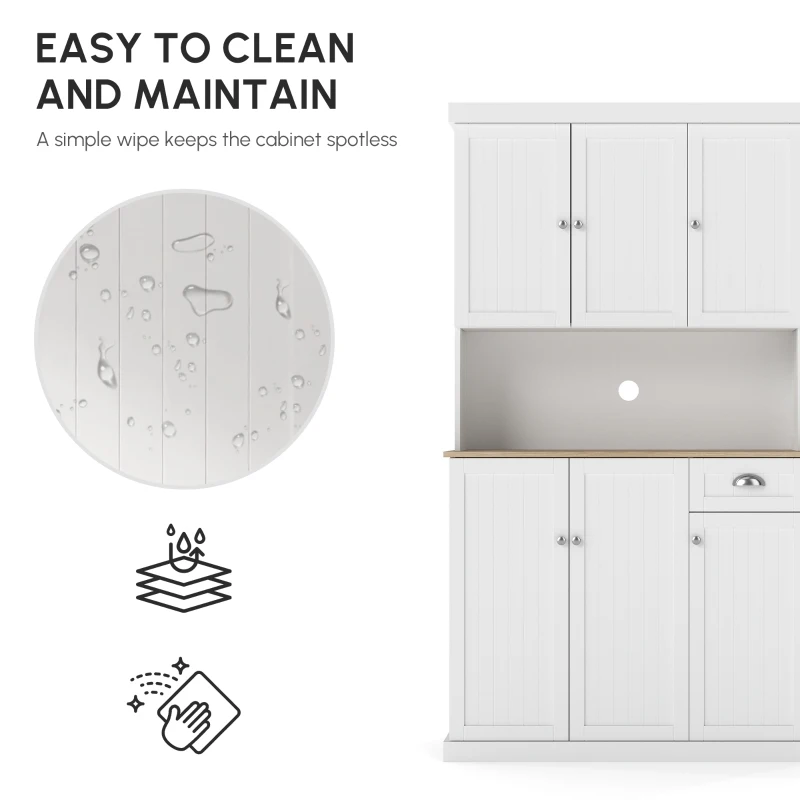 HOMCOM 71" Kitchen Pantry Buffet with Hutch Storage Cabinet Microwave Oven Stand with Drawer, White, Oak