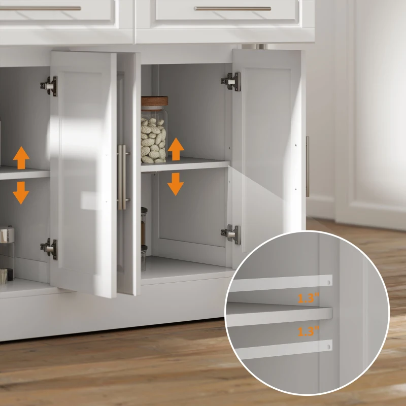 HOMCOM Rolling Kitchen Island Cart with Wheels, Portable Island Table for Kitchen with Stainless Steel Top, Adjustable Shelves, 2 Drawers, Spice, Knife and Towel Rack, White