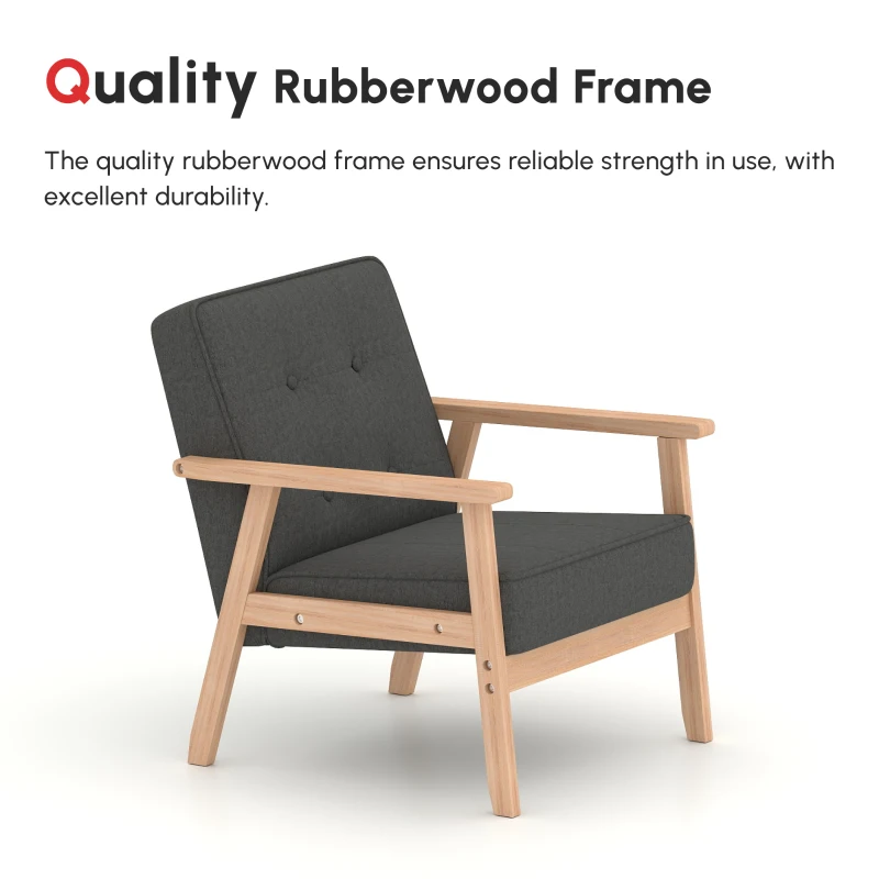 HOMCOM Mid-Century Accent Chair Modern Fabric Upholstered Tufted Back Lounge Sofa Seat - Grey