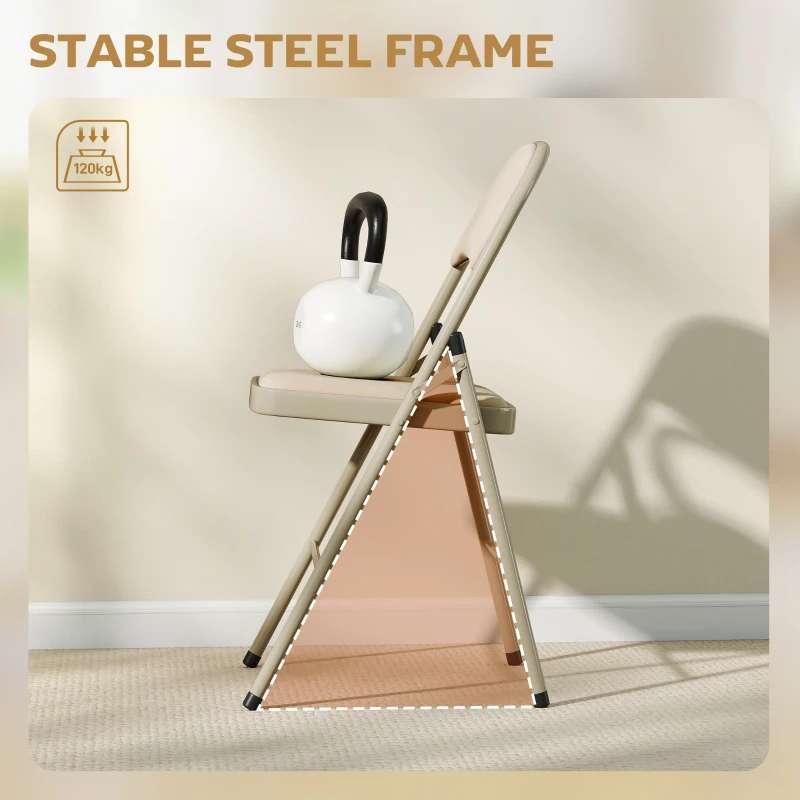 HOMCOM 4 Pack Folding Chairs with Padded Seats, Velvet Portable Party Chairs with Steel Frame, Beige