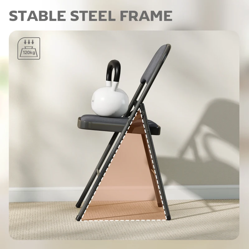 HOMCOM 4 Pack Folding Chairs with Padded Seats, Velvet Portable Party Chairs with Steel Frame, Dark Grey