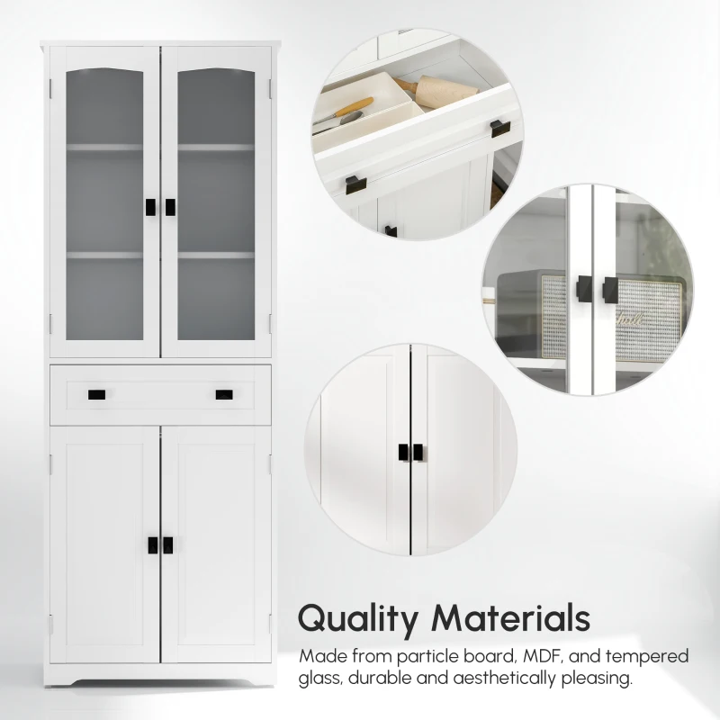 HOMCOM 63" 4-Door Kitchen Pantry Cabinet, Freestanding Storage Cabinet Cupboard with Adjustable Shelves, White