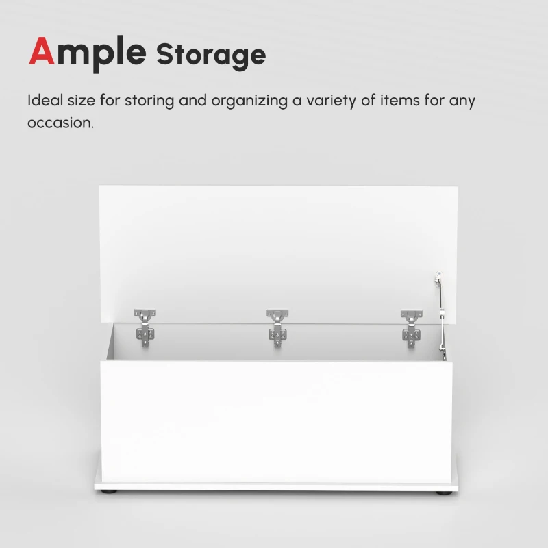 HOMCOM 39.5" Storage Chest with 2 Safety Hinges, Storage Box Organizer with Flip-Top Lid, Entryway Storage Bench, White