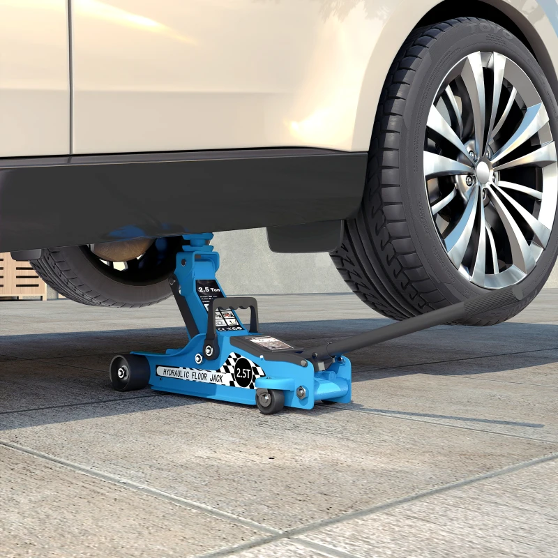 HOMCOM Low Profile Car Jack, Hydraulic Racing Floor Jack, 3.1"-14.1" Lifting Range, 2.5 Ton (5,000 lb) Capacity, Blue