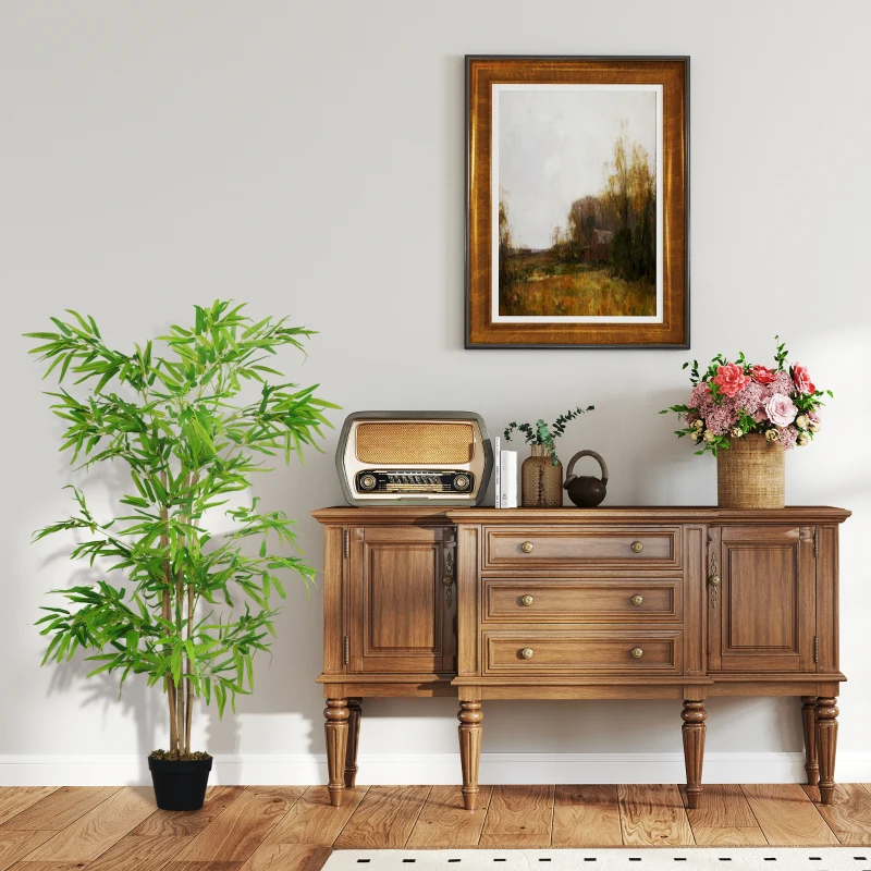 Outsunny Artificial Bamboo Tree, 5ft Fake Tree with Realistic Leaf and Natural Trunk, Decorative Plant in Nursery