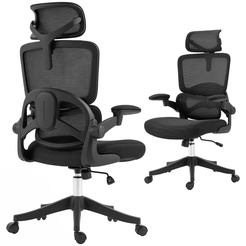 Vinsetto Ergonomic Office Chair, Mesh Chair with Adjustable Back, Headrest and Armrests, Lumbar Support, Tilt Function