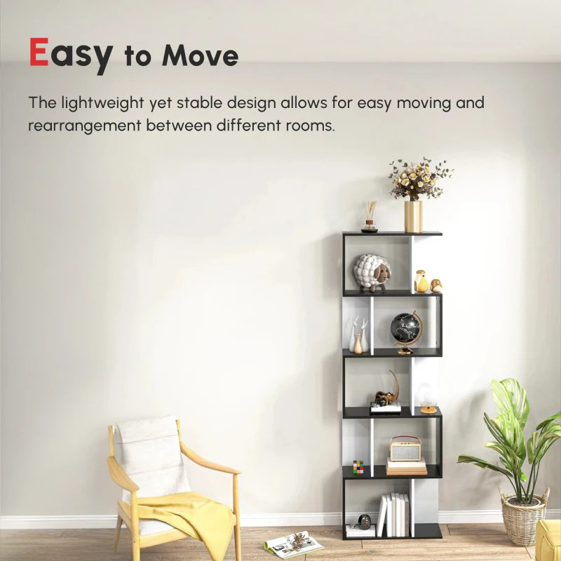 HOMCOM Modern Bookcase 5-Tier Display Shelf Storage Shelf Room Divider Living Room Home Office Furniture, Black