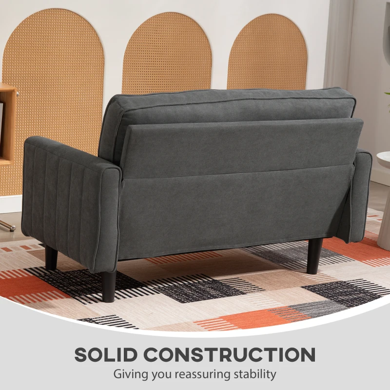 HOMCOM Loveseat Sofa, Linen 2 Seater Sofa Couch with Thick Padded Seat & Backrest for Living Room, Home Office, Dark Grey
