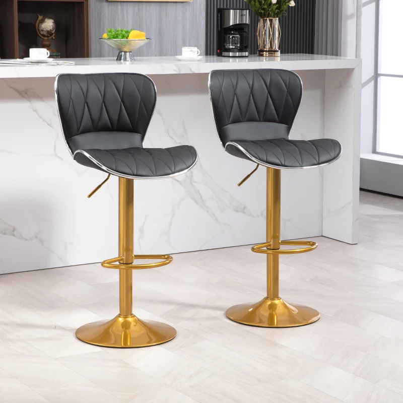 HOMCOM Counter Height Bar Stools Set of 2, Adjustable Height Bar Chairs with Swivel Seat, PU Leather Upholstery