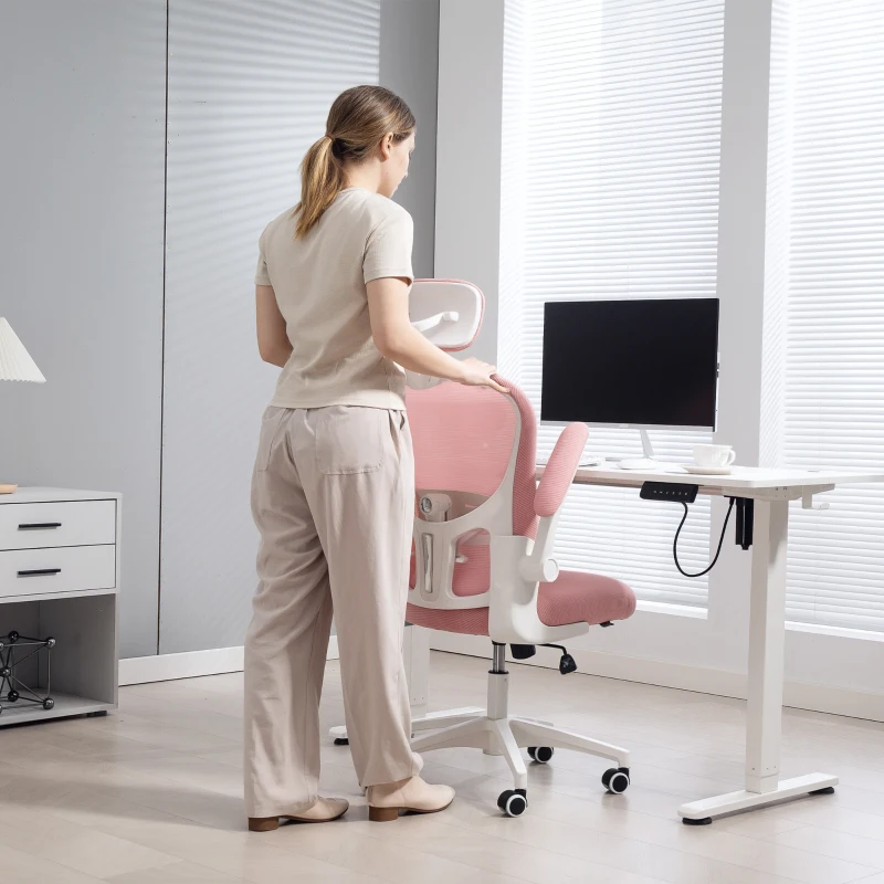 Vinsetto Office Chair, Mesh Computer Desk Chair with Adjustable Headrest, 4D Lumbar Support, Flip-up Arm, Pink