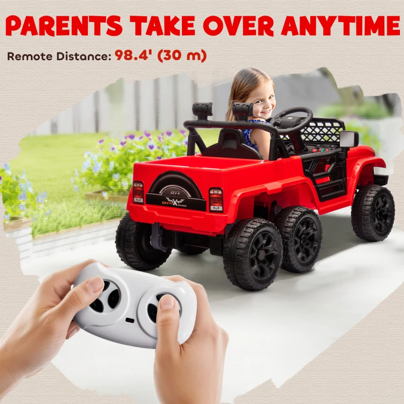 Qaba 12V 4x4 Kids Electric Car w/ 2WD/4WD Switchable, Remote Control, Spring Suspension System, Back Trailer, Red