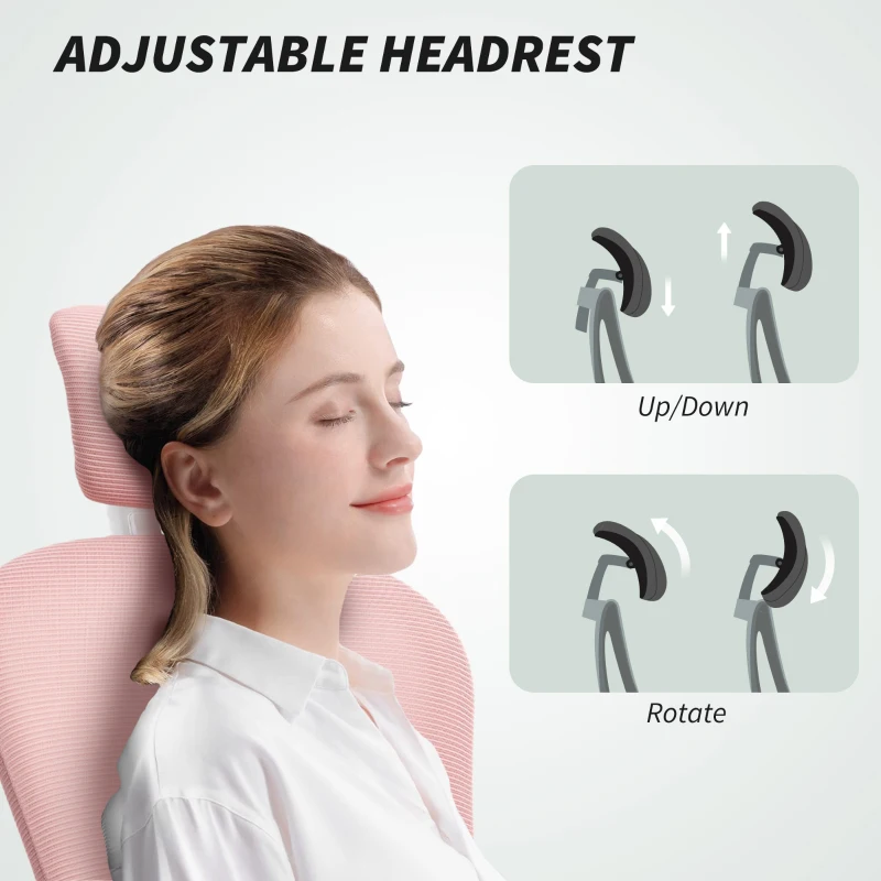 Vinsetto Office Chair, Mesh Computer Desk Chair with Adjustable Headrest, 4D Lumbar Support, Flip-up Arm, Pink