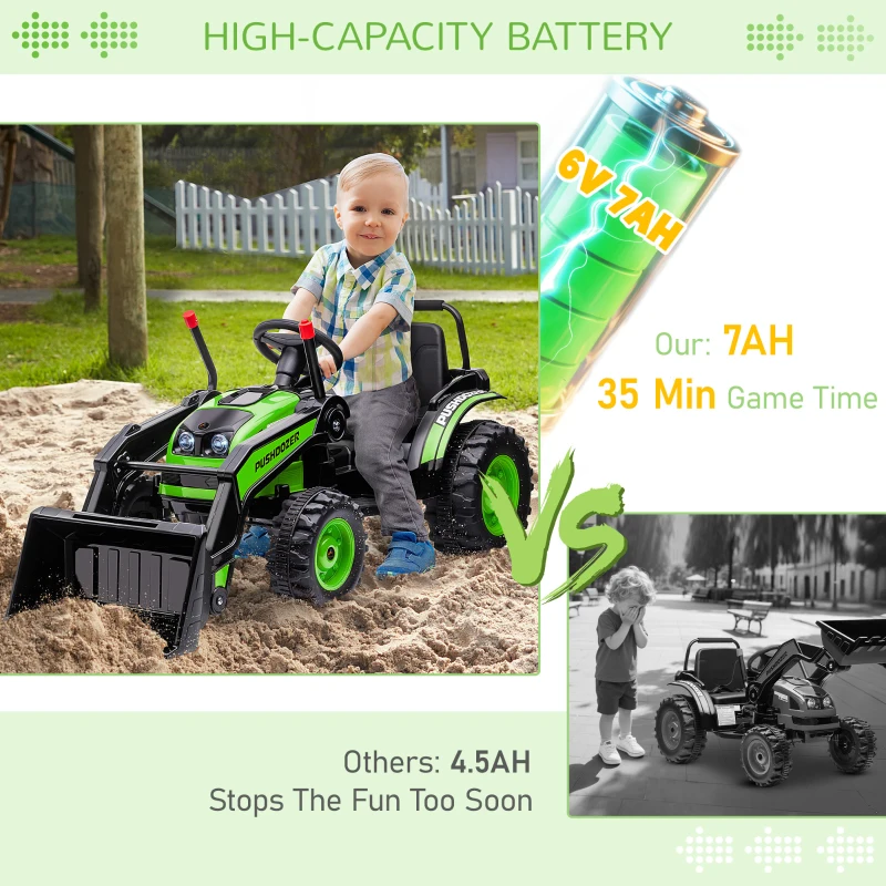 Aosom Kids Tractor 6V Battery Powered Digger Ride On Excavator Music Headlight Moving Forward Backward Green