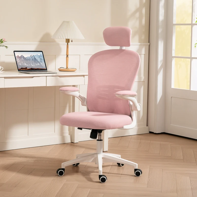 Vinsetto Office Chair, Mesh Computer Desk Chair with Adjustable Headrest, 4D Lumbar Support, Flip-up Arm, Pink