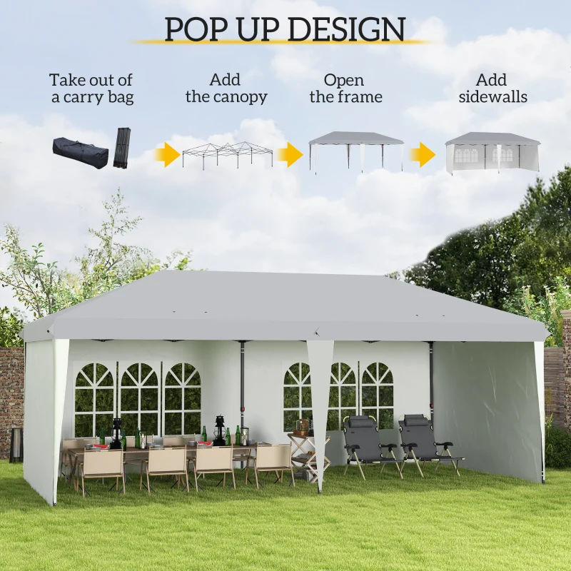 Outsunny 10' x 20' Outdoor Pop Up Canopy Tent Party Tent Instant Shelter W/ Carrying Bag, White