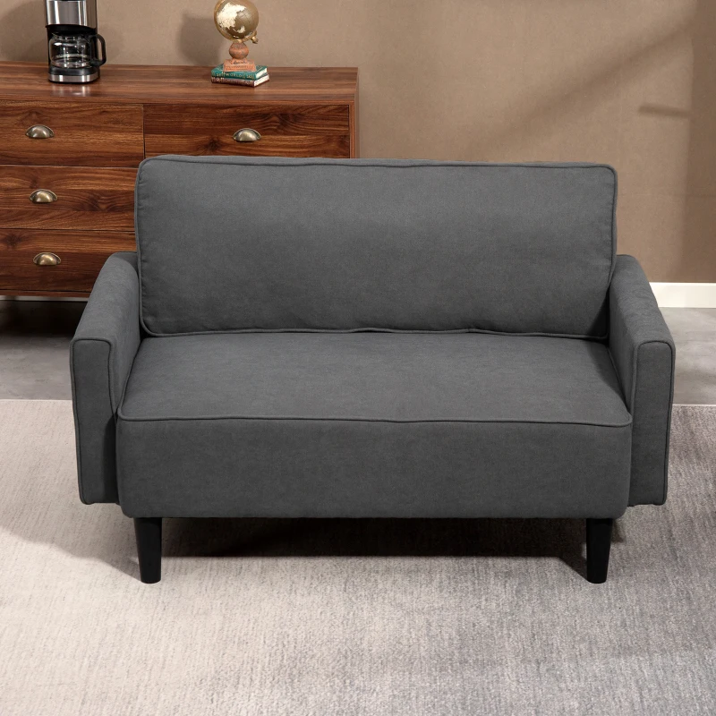 HOMCOM Loveseat Sofa, Linen 2 Seater Sofa Couch with Thick Padded Seat & Backrest for Living Room, Home Office, Dark Grey