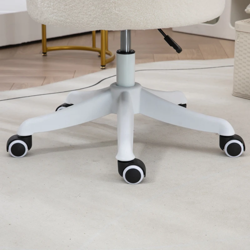 Vinsetto Armless Office Chair, Fluffy Computer Desk Chair with Adjustable Height, Swivel Wheels, Mid Back, White
