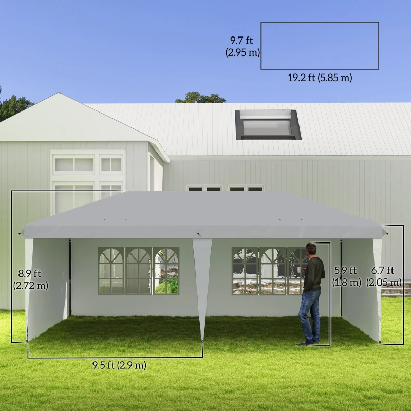 Outsunny 10' x 20' Outdoor Pop Up Canopy Tent Party Tent Instant Shelter W/ Carrying Bag, White