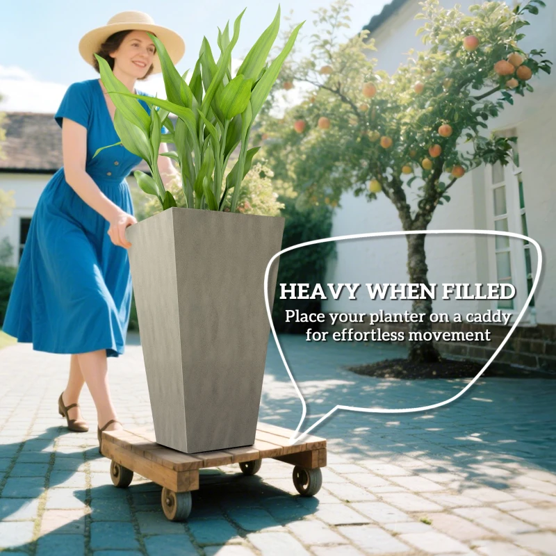 Outsunny 28" Tall Garden Plastic Planters, Outdoor and Indoor Flower Pots, Set of 3 for Entryway, Patio, Yard, Mixed Grey