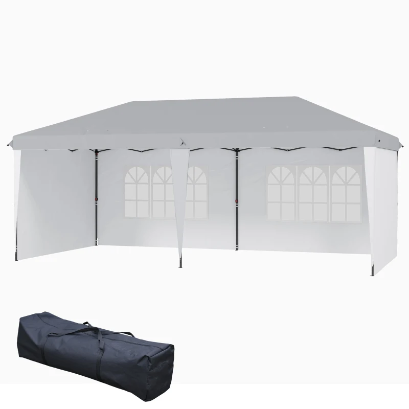 Outsunny 10' x 20' Pop Up Canopy Tent with 4 Sidewalls, Instant Gazebo with Carry Bag for Garden, Patio, White