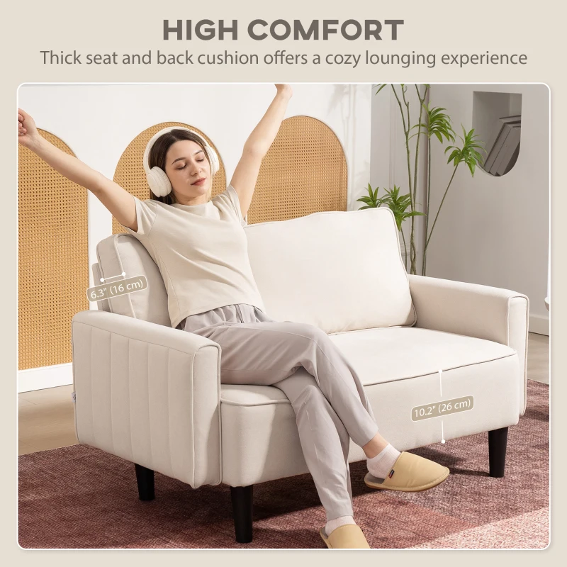 HOMCOM Loveseat Sofa, Linen 2 Seater Sofa Couch with Thick Padded Seat & Backrest for Living Room, Home Office, Beige