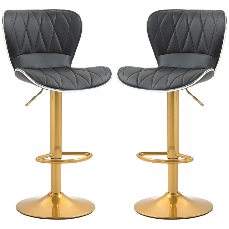 HOMCOM Counter Height Bar Stools Set of 2, Adjustable Height Bar Chairs with Swivel Seat, PU Leather Upholstery