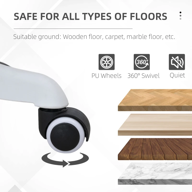 Vinsetto Armless Office Chair, Fluffy Computer Desk Chair with Adjustable Height, Swivel Wheels, Mid Back, White