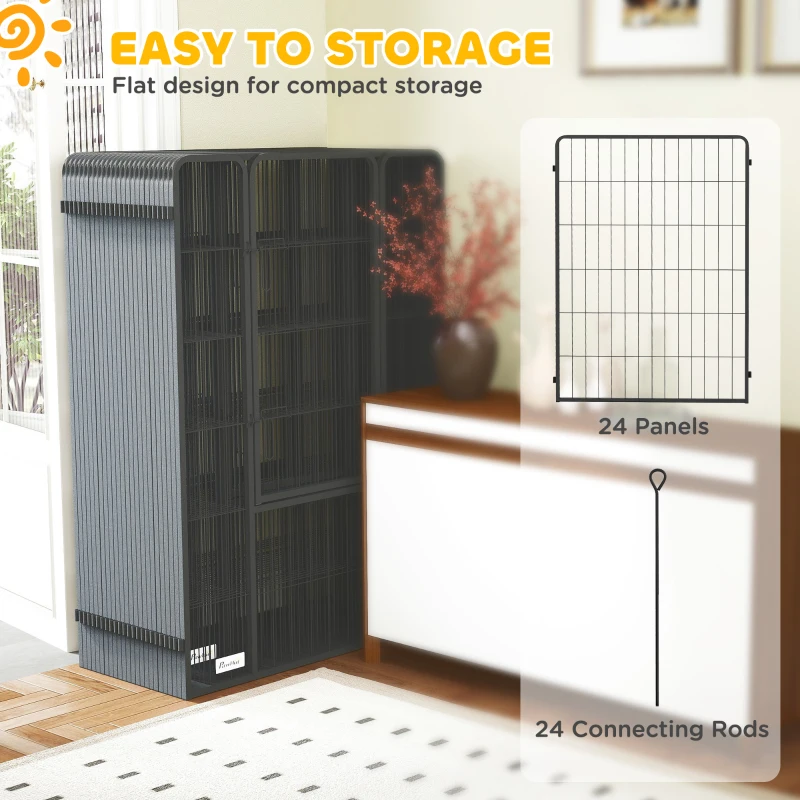 PawHut 24 Panels 44.5" Height Heavy Duty Dog Playpen for Small Medium Large Dogs, Black