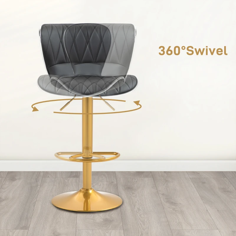HOMCOM Counter Height Bar Stools Set of 2, Adjustable Height Bar Chairs with Swivel Seat, PU Leather Upholstery