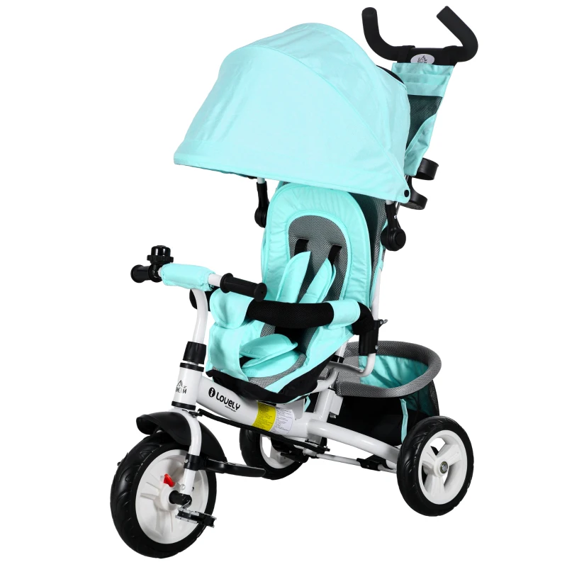 Qaba 6 in 1 Tricycle for Toddler 1-5 Years with Parent-Push Handle, Green