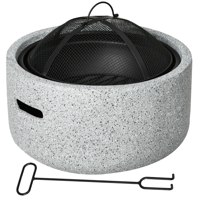 Outsunny 18" Round Outdoor Fire Pit Firepit Fireplace Wood-burning with Spark Screen Poker for Backyard Camping Bonfire, Grey