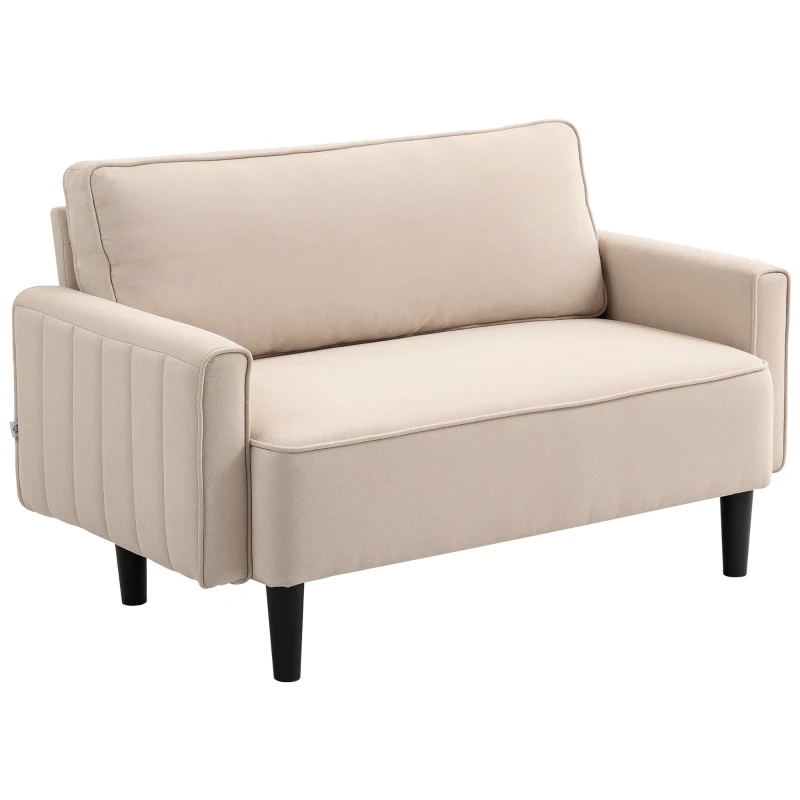 HOMCOM Loveseat Sofa, Linen 2 Seater Sofa Couch with Thick Padded Seat & Backrest for Living Room, Home Office, Beige