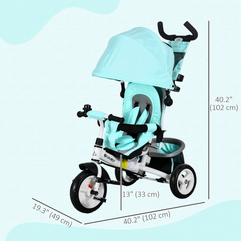 Qaba 6 in 1 Tricycle for Toddler 1-5 Years with Parent-Push Handle, Green