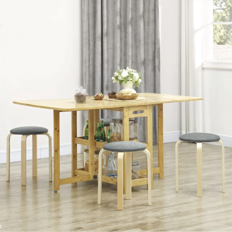 HOMCOM Stackable Wood Stools Set of 4, Stacking Kitchen Stools with Padded Seat for Dining Room, Living Room, Grey