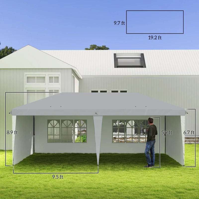 Outsunny 10' x 20' Pop Up Canopy Tent with 4 Sidewalls, Instant Gazebo with Carry Bag for Garden, Patio, White