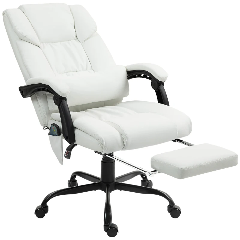 Vinsetto 6-Point Vibration Massage Chair, Height Adjustable Reclining Computer Chair with Retractable Footrest, White