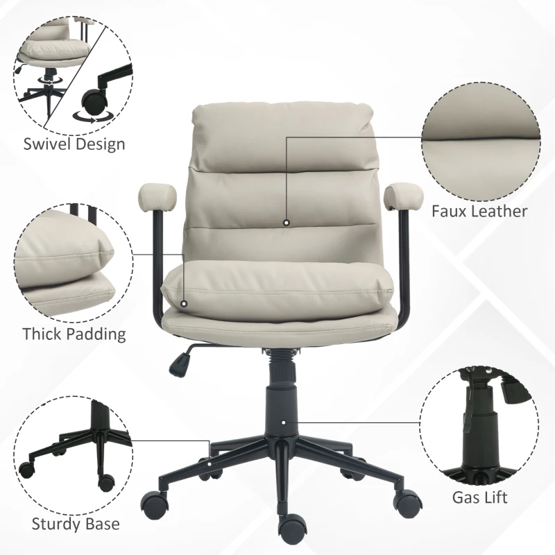 HOMCOM Home Office Chair, PU Leather Computer Desk Chair, Swivel Task Chair with Adjustable Height, Light Gray