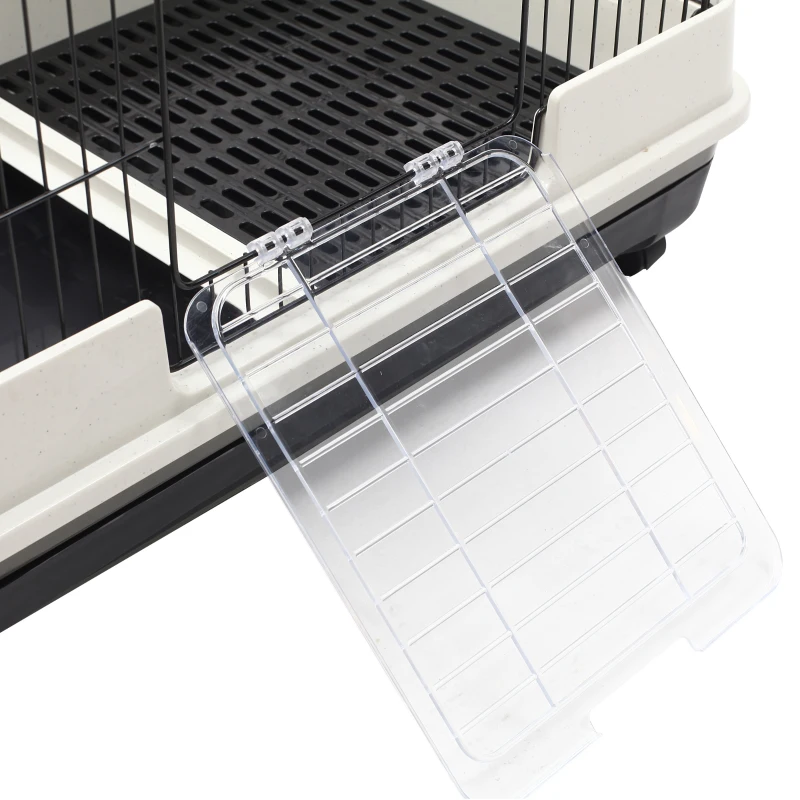 PawHut 2-Level Small Animal Cage Rabbit Hutch with Wheels, Removable Tray, Platform and Ramp for Bunny, Chinchillas, Ferret, Black